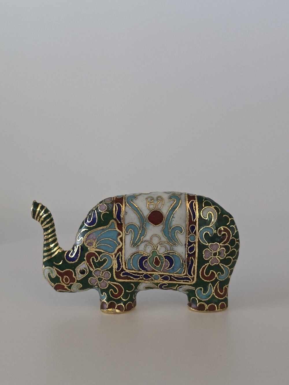 Chinese Cloisonne Green Elephant Bead or Pendant 70mm X 42mm